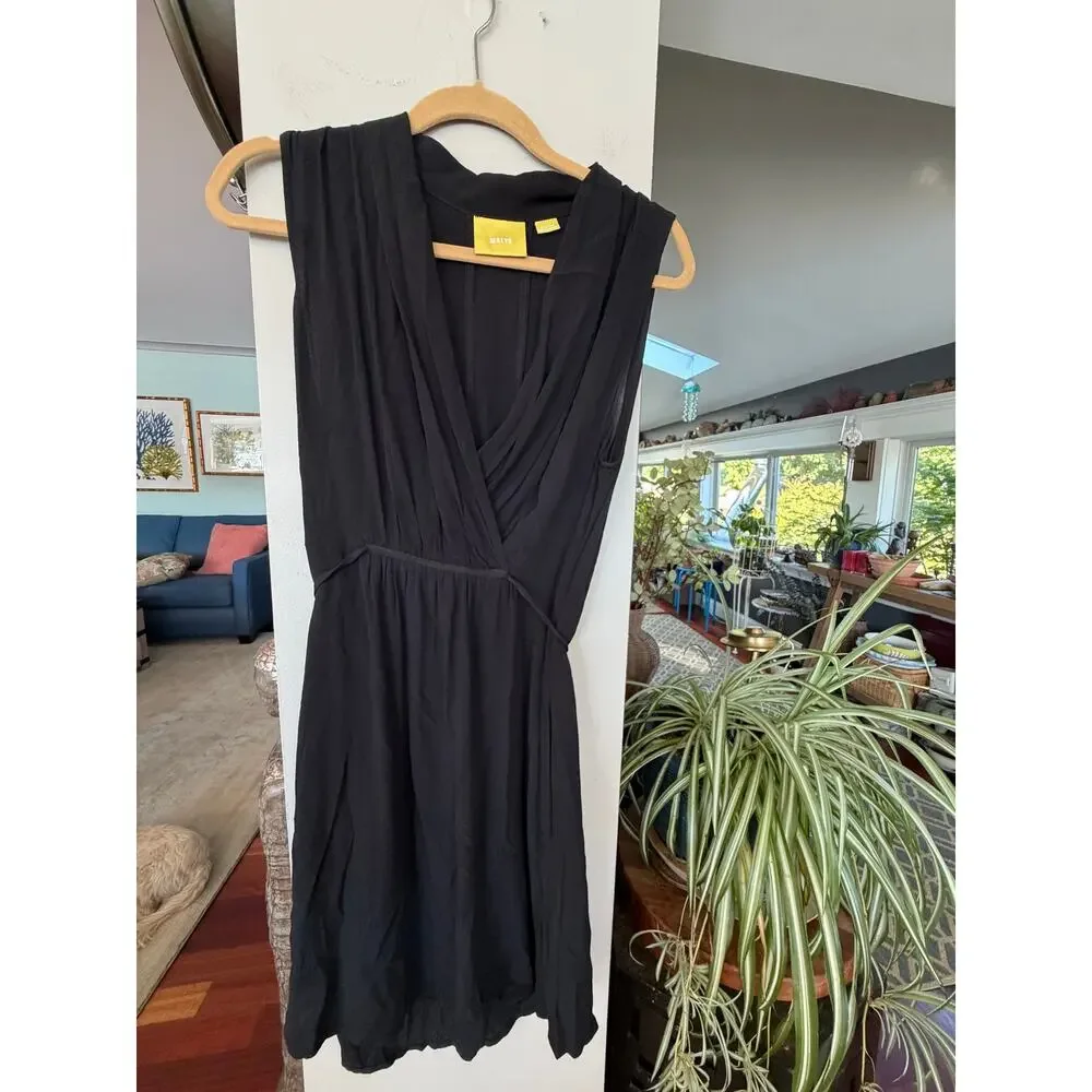 Maeve Anthropologie Black Wrap Dress M Midi Sleeveless Tie Waist Draped Boho